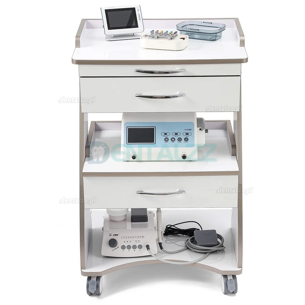 Dentech G06 W&oacute;zek Stomatologiczny z Szafką i Tacą na Narzędzia Podw&oacute;jna Szuflada